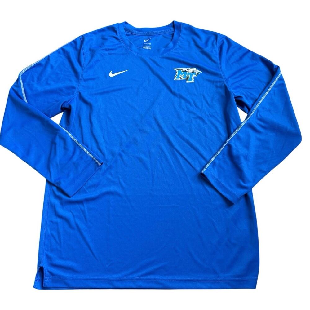MTSU Football Team Issued Nike Dri-Fit Blue Long Sleeve Shirt Men's Size Large